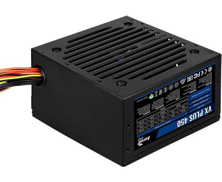 Блок питания Aerocool VX PLUS 450, 450 W,ATX v2.3 Haswell, fan 12cm, 500mm cable, power cord, 20+4 P, 4+4 P, PC Ie 6+2 P x1, PATA x2, SATA x2, FDD