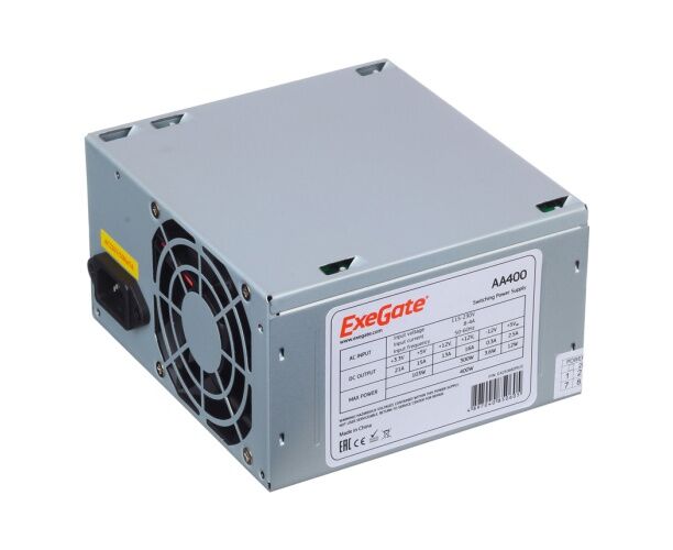 Блок питания Exegate EX253682 RUS AA400, ATX, 8cm fan, 24+4pin, 2x SATA, 1x IDE