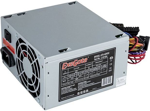 Блок питания Exegate EX219184 RUS AB450, ATX, 8cm fan, 24+4pin, 3x SATA, 1x FDD, 2x IDE