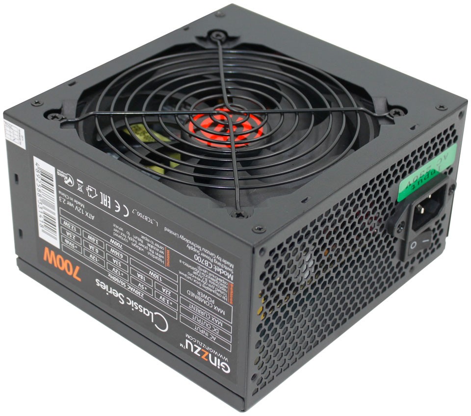 Блок питания Ginzzu 700 W CB700 black ATX, 20+4 pin, 1x4+4 pin, 2x6+2 pin, 120mm fan, 6x SATA, кабель питания