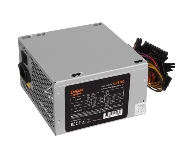 Блок питания Exe Gate ES261572 RUS 700 W UNS700 (ATX, 12cm fan, 24pin, 4pin, PC Ie, 3x SATA, 2x IDE, FDD)