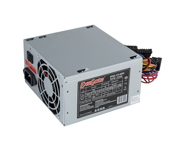 Блок питания Exegate EX219183 RUS AB400, ATX, 8cm fan, 24p+4p, 3x SATA, 2x IDE, FDD