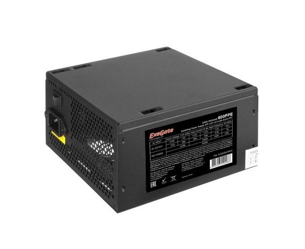 Блок питания Exe Gate EX260643 RUS-PC 600 W 600 PPE, ATX, PC, black, APFC, 12cm, 24p+(4+4)p, PCI-E, 5x SATA, 3x IDE, FDD + кабель 220 V