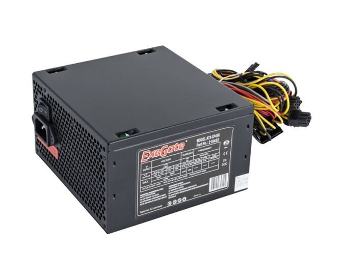 Блок питания Exe Gate EX219461 RUS 450 W XP450, ATX, black, 12cm fan, 24p+4p, 6/8p PCI-E, 3x SATA, 2x IDE, FDD