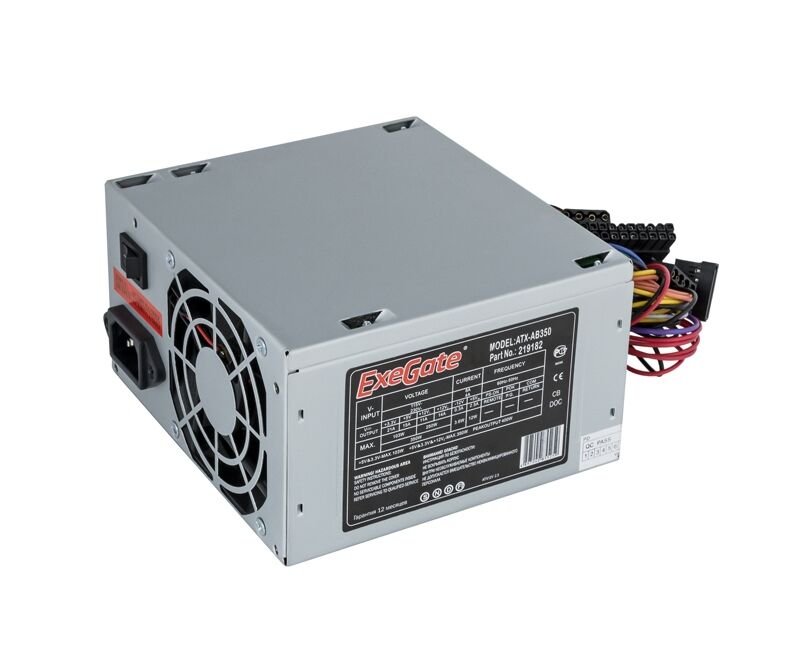 Блок питания Exegate EX219182 RUS-S AB350 350 W, ATX, SC, 8cm fan, 24p+4p, 3x SATA, 2x IDE, FDD + кабель 220 V с защитой от выдергивания