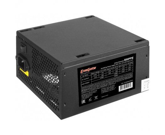 Блок питания Exe Gate 500 PPE EX284698 RUS 500 WATX, PC, black, APFC, 12cm, 24p+(4+4)p PCI-E, 3*IDE, 5*SATA