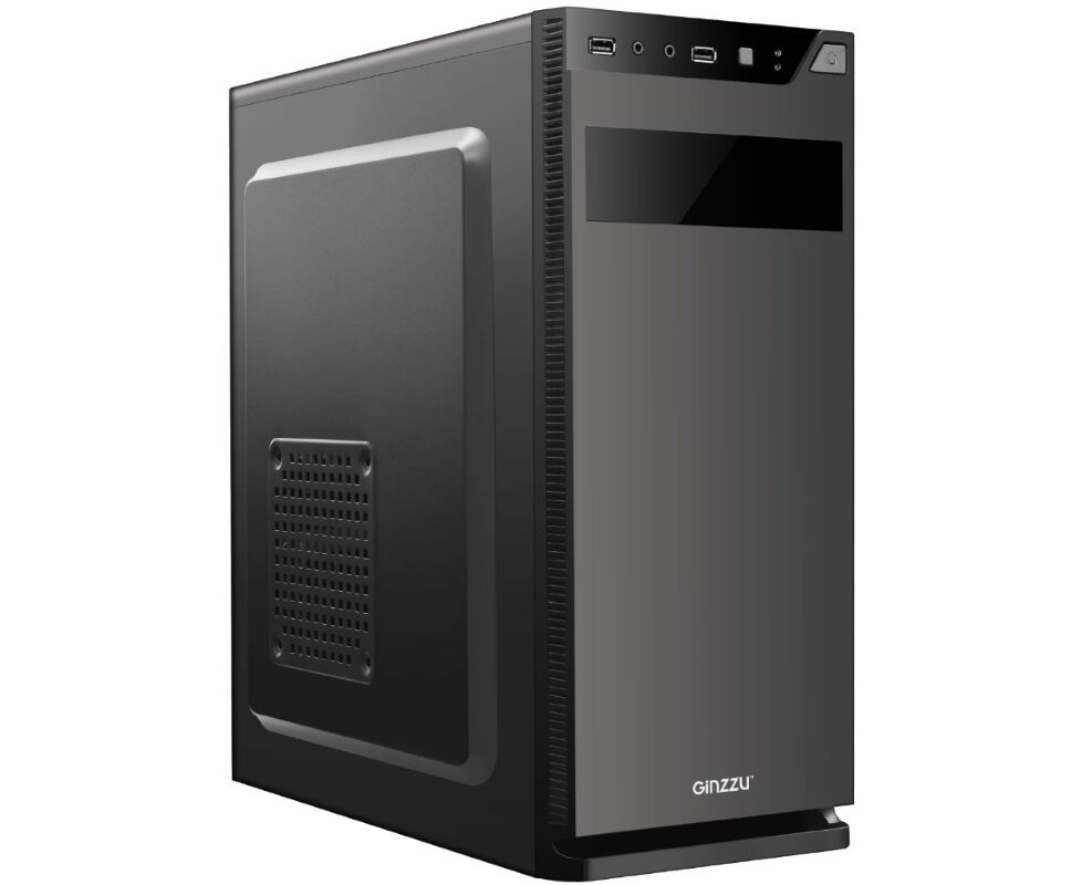 Корпус Ginzzu A190, ATX, 2x USB2.0, черный,w/o PSU, w/o fan