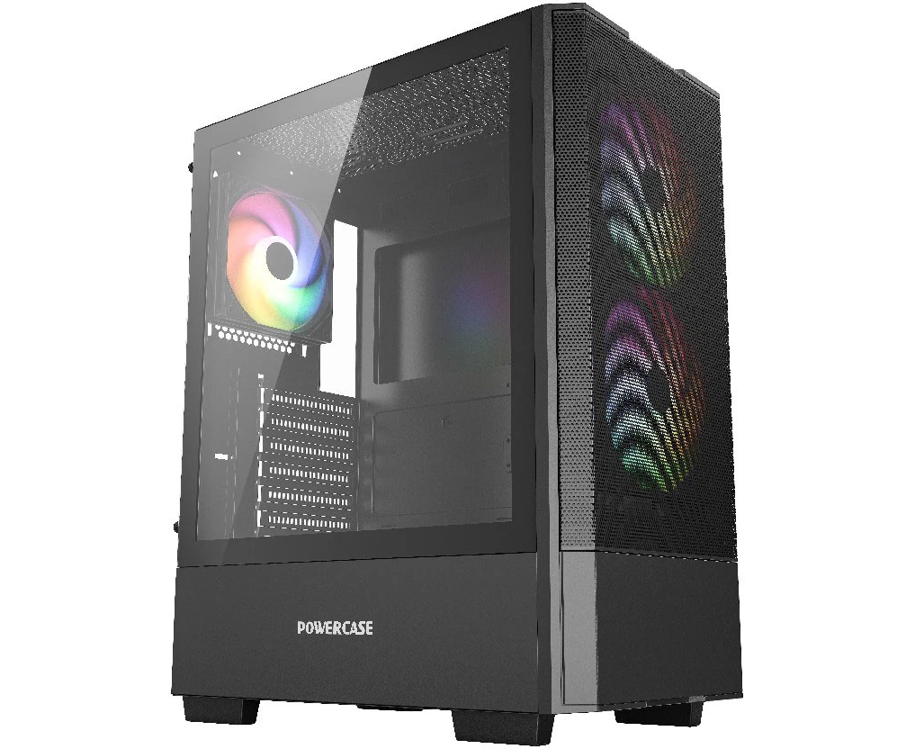 Корпус Powercase Mistral AY3 B ARGB (CMAYB-A3), Tempered Glass, 2x 140mm +1x 120mm ARGB Fans, чёрный, ATX