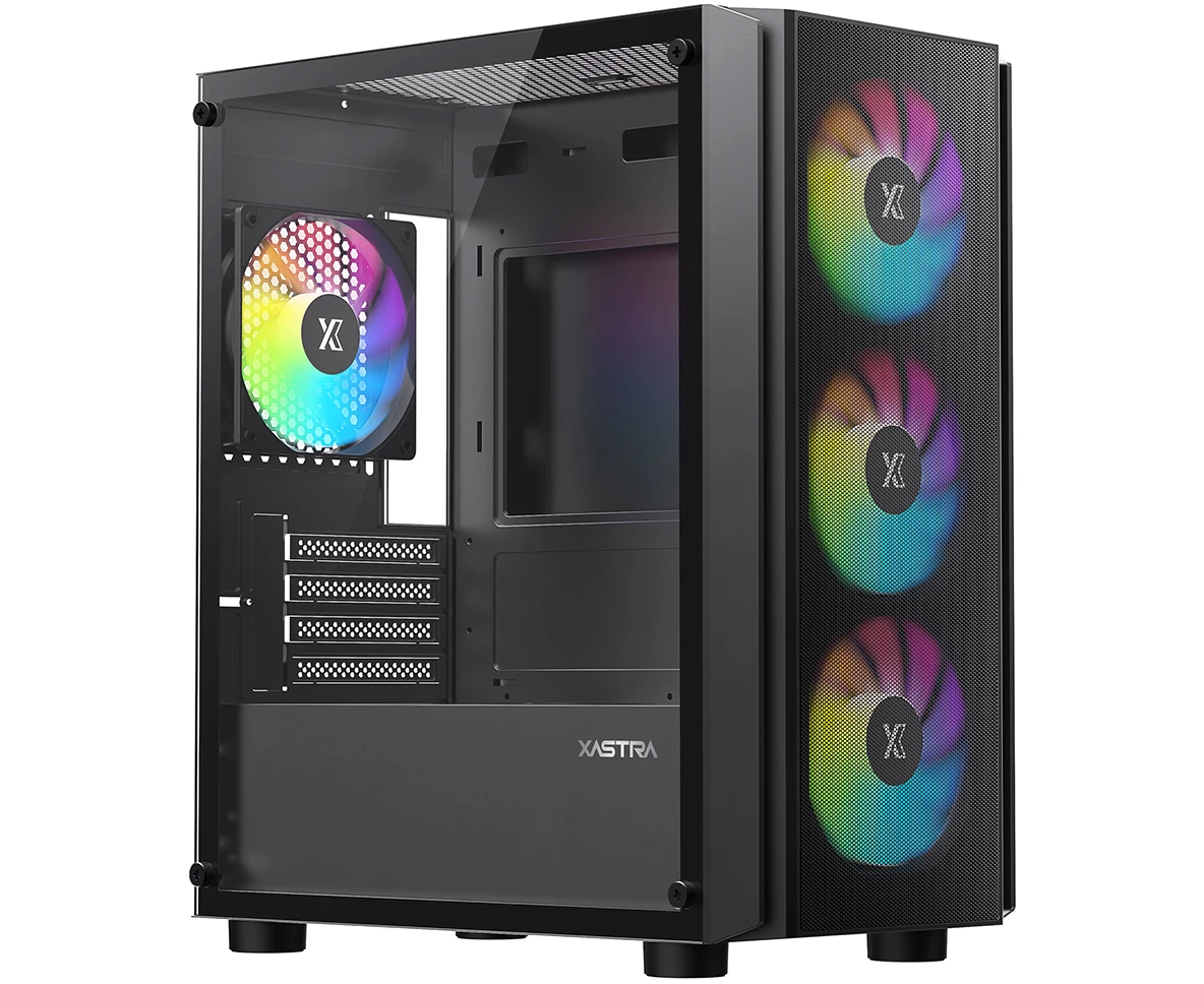 Корпус XASTRA A402 M 4 FRGB Black (A402 M-4 FC12 F-BK) m ATX/Mesh/full-size TG/4x120mm FRGB fans