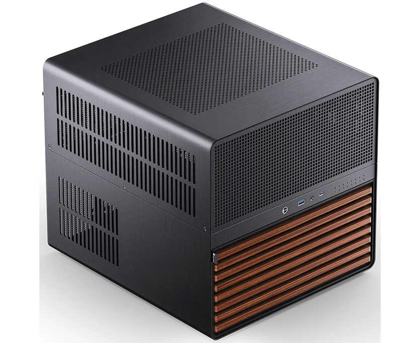 Корпус JONSBO N5 Black Mini-Tower, 3x120mm, ATX, E-ATX, m ITX, XL-ATX, 1x USB3.2 Gen2 Type-C, 1x USB3.0, 1x Audio, Wood panel