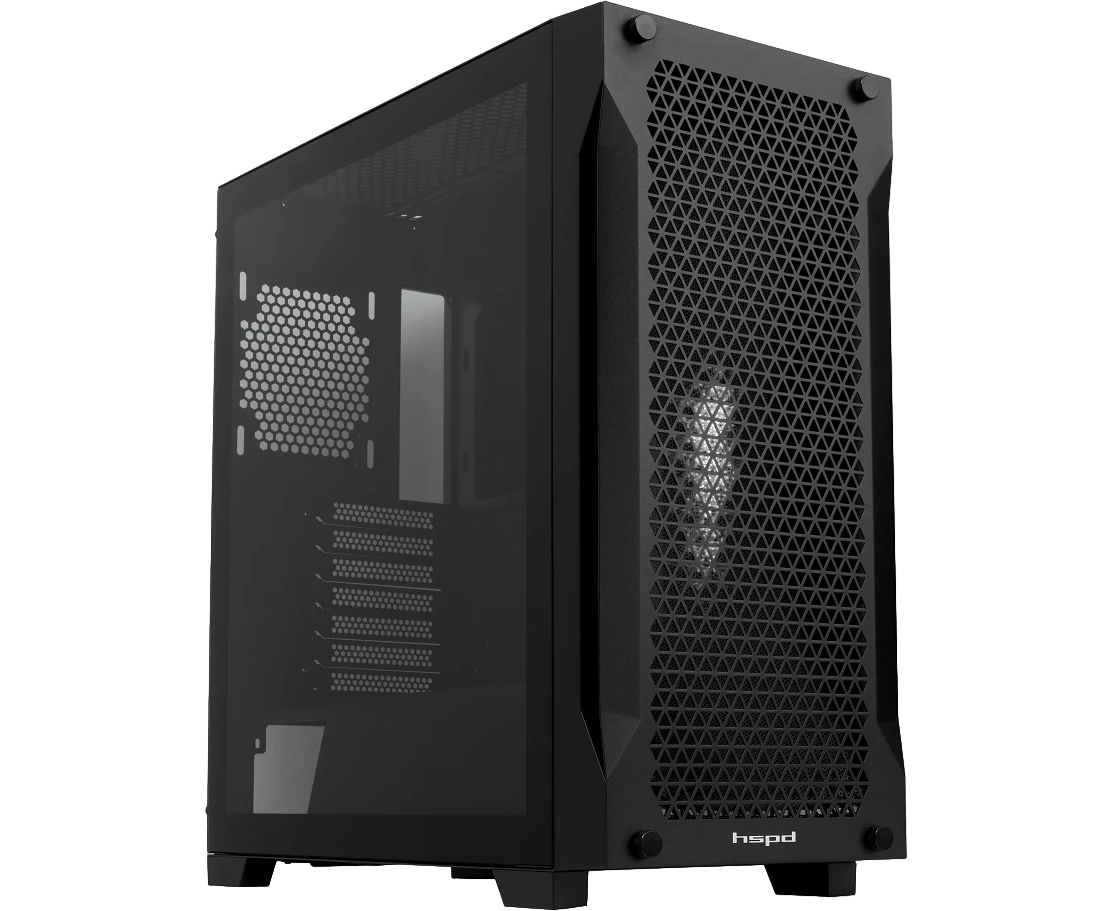 Корпус HSPD M541 (M541-TGBK), без БП, Mesh Mid Tower, Black, TG, 0.7 SPCC, no fans, ATX, m ITX, 170/405/210mm, 2x2.5", 7x PCI, 1x USB-A 3.0