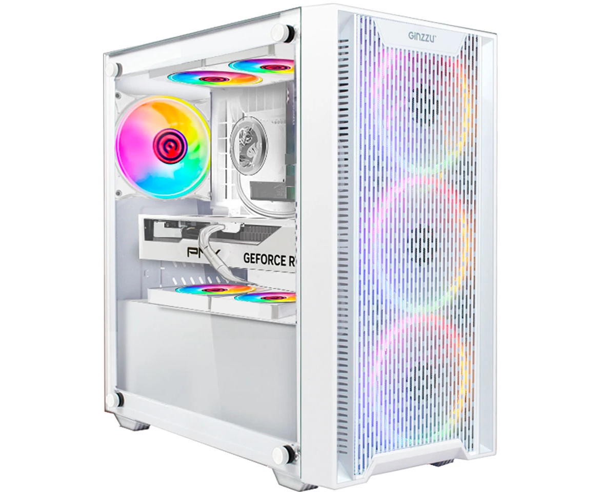 Корпус Ginzzu CL660 m ATX Fan 4*12 FRGB передняя панель решетка белый