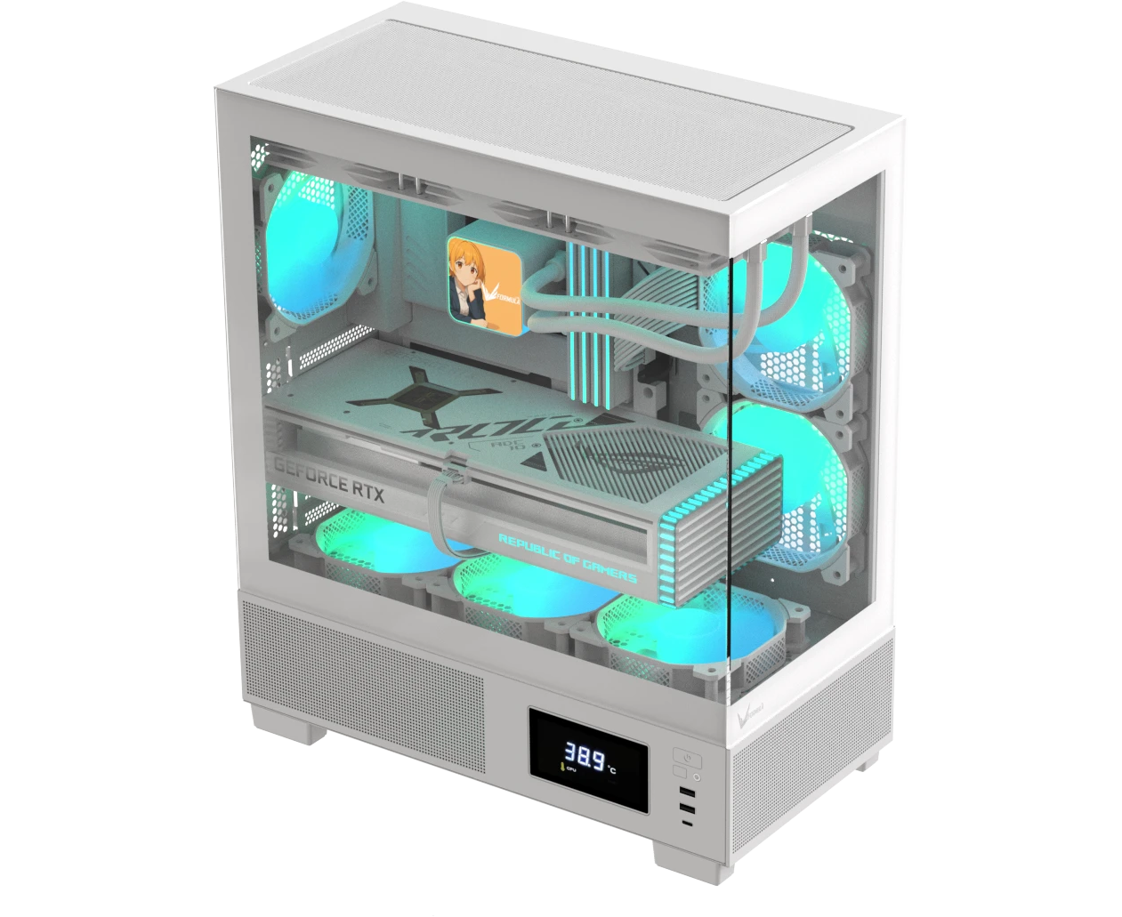 Корпус Formula V Line Crystal E1 White, ATX, Type-C*1, USB3.0*2, Switch Display Panel