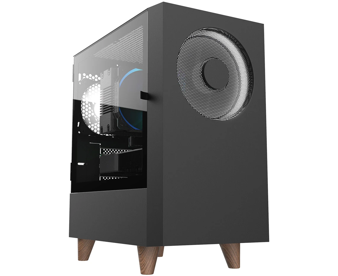 Корпус WIZMAX EM1 Woofer Black без БП M-ATX Mini-Tower, TG, 1x160mm + LED, 1x USB-A 3.0 2.0, m ATX, m ITX