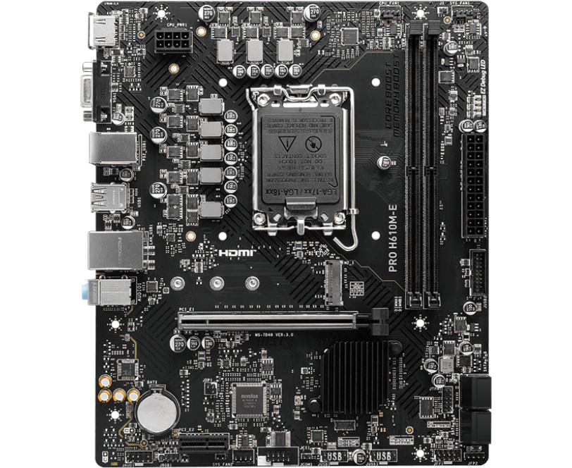 MB s1700 MSI B PRO H610 M-E H610 LGA1700 2 DDR5 1 PCI-Ex16 1 PCI-Ex1 1 M.2 Gen4 4 SATA3.0 4 USB3.2 Gen1