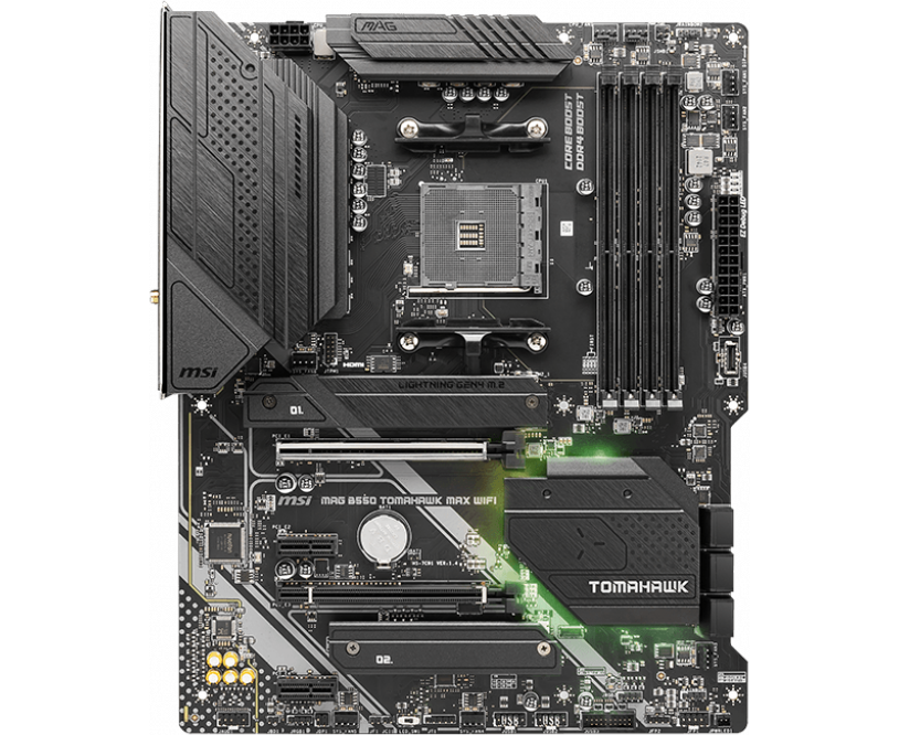 MB s AM4 MSI MAG B550 Tomahawk Max Wi Fi 4*DDR4, 2*PCI Ex16, 2*PCI Ex1, 2*M.2, 2*Type C, 1*USB3.2 Gen2, 4*USB3.2 Gen1, 6*USB2.0, 6*SATA3.0, 2.5 G, DP, HDMI