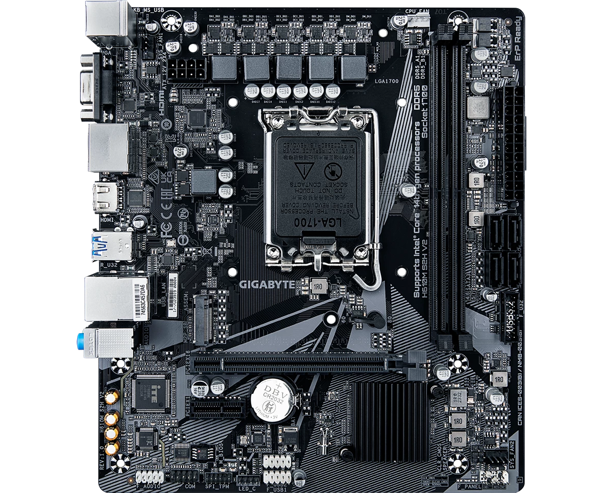 MB s1700 Gigabyte H610 M S2 H V2, Intel H610, 2x DDR5-5600 МГц, 1x PCI-Ex16, 1x M.2, Micro-ATX