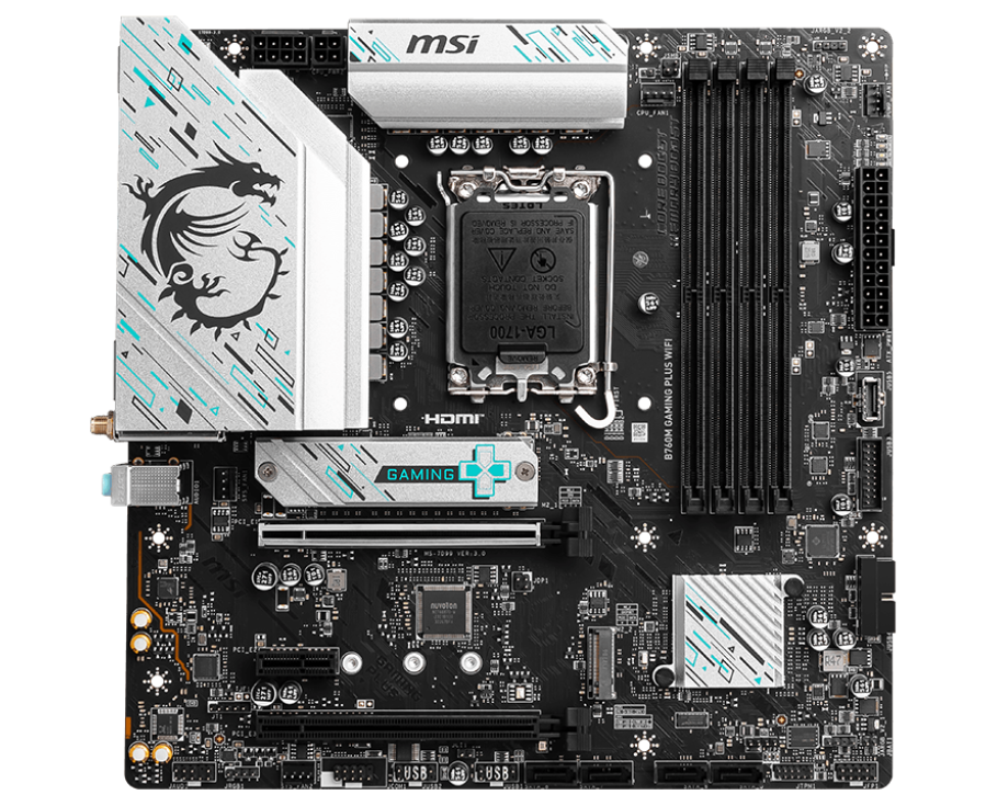 MB s1700 MSI B760 M Gaming Plus Wifi, Intel B760, 4x DDR5-5600 МГц, 2x PCI-Ex16, 2x M.2, Micro-ATX