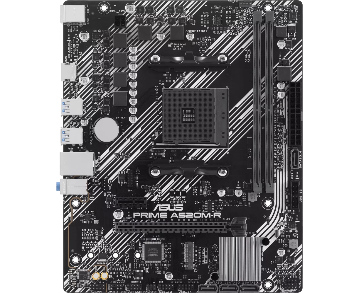 MB s AM4 ASUS Prime A520 M-R 90 MB1 H60-M0 EAY0, AMD A520, 2x DDR4-3200 МГц, 1x PCI-Ex16, 1x M.2, Micro-ATX