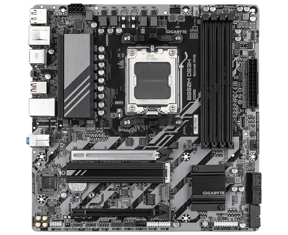 MB s AM5 Gigabyte B850 M DS3 H, AMD B850, 4x DDR5-5200 МГц, 2x PCI-Ex16, 2x M.2, Micro-ATX
