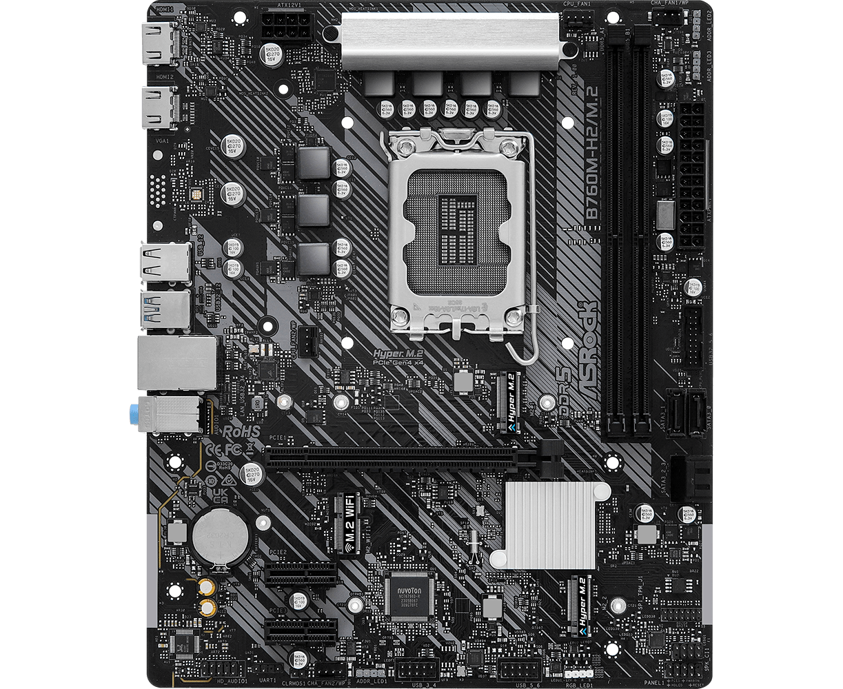 MB s1700 AS Rock B760 M-H2/M.2 Intel B760, 2x DDR5-5600 МГц, 1x PCI-Ex16, 2x M.2, Micro-ATX