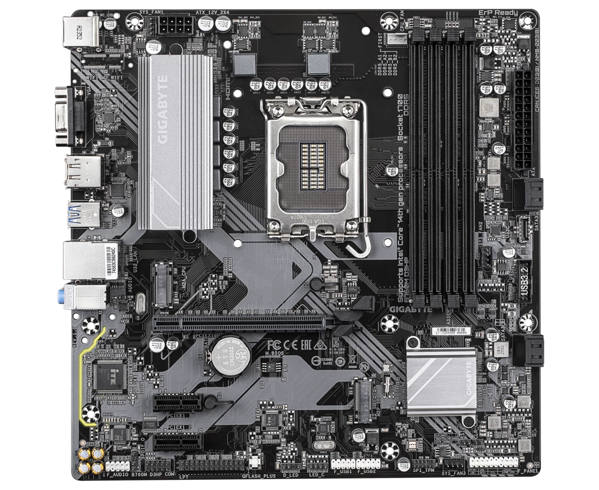 MB s1700 Gigabyte B760 M D3 HP, Intel B760, 4x DDR4-3200 МГц, 1x PCI-Ex16, 2x M.2, Micro-ATX