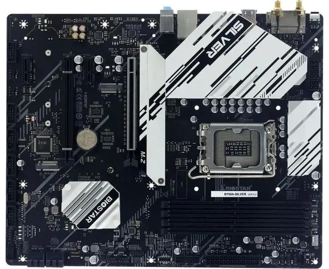 MB s1700 BIOSTAR B760 A-Silver Intel B760, 4x DDR5-4800 МГц, 2x PCI-Ex16, 3x M.2, Standard-ATX
