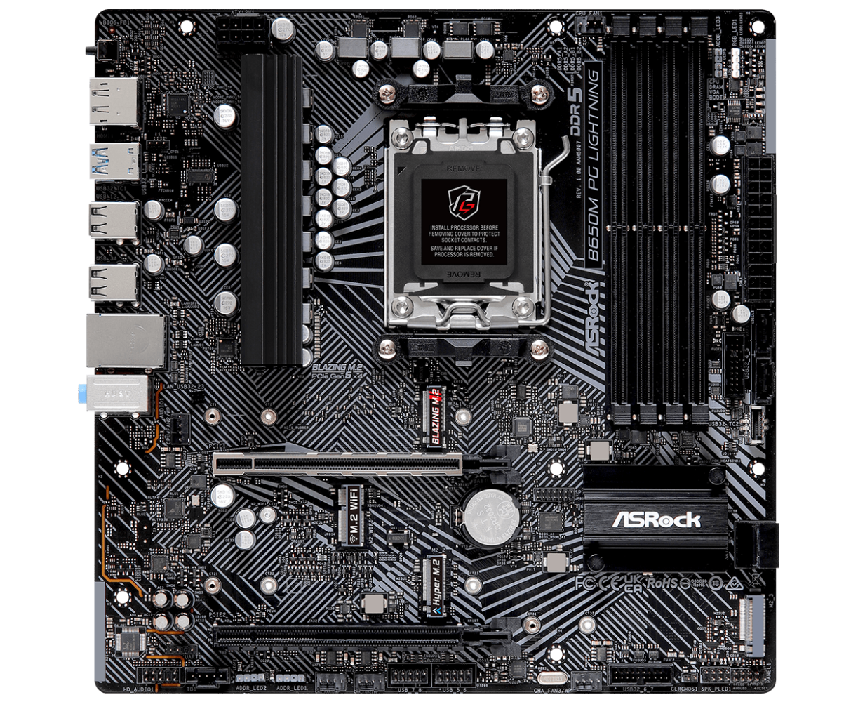 MB s AM5 AS Rock B650 M PG LIGHNING, AMD B650, 4x DDR5-5200, HDMI+DP, 2x PCI-Ex16, 4x SATA3(RAID 0/1/10), 3x M.2, 8 Ch Audio, 1x2.5 G Lan, (4+4)x USB2.0, (3+4)x