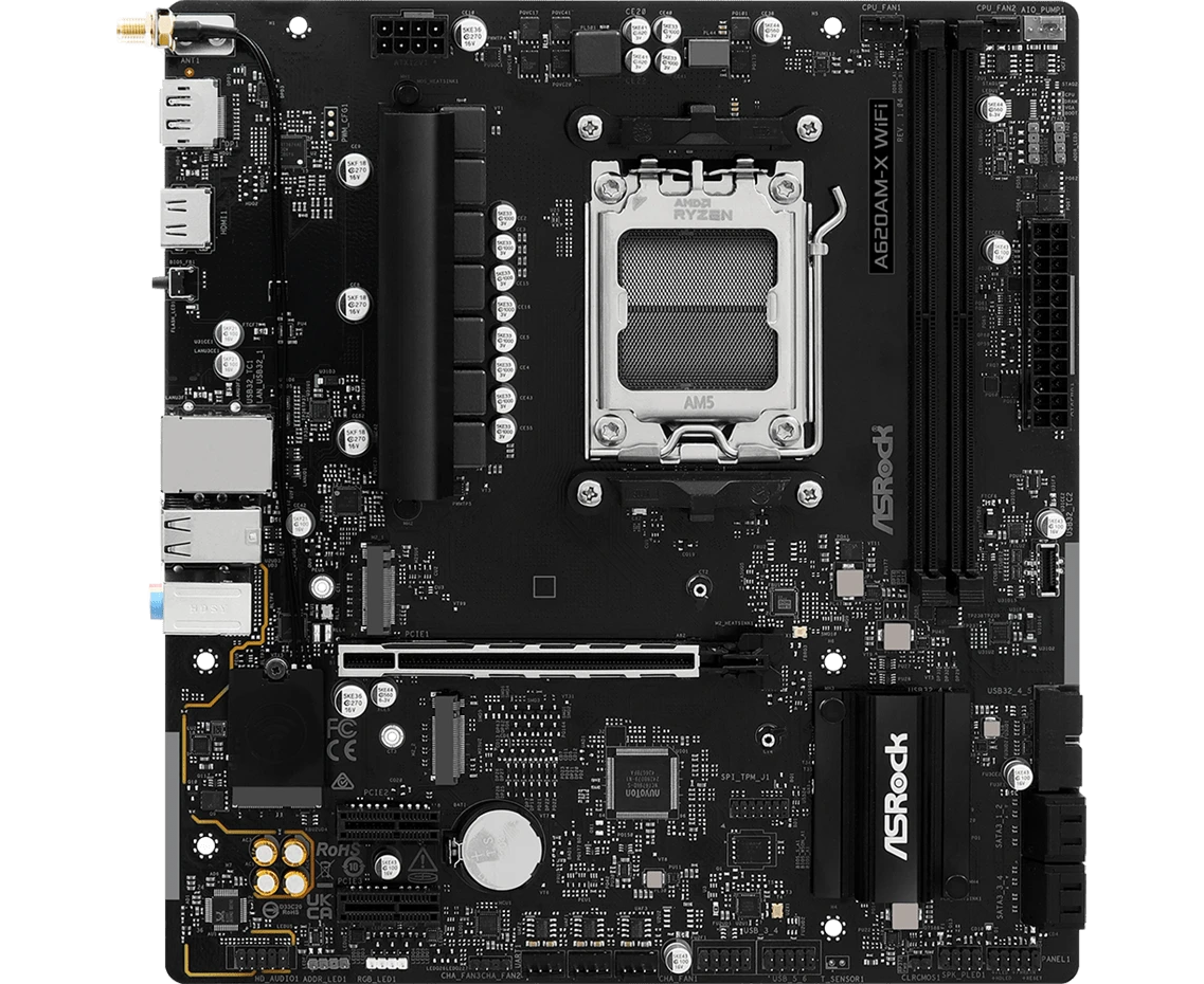 Материнская плата Asrock A620 AM-X Wi Fi Socket AM5 AMD A620 A 2x DDR5 m ATX AC`97 8ch(7.1) 2.5 Gg RAID+HDMI+DP