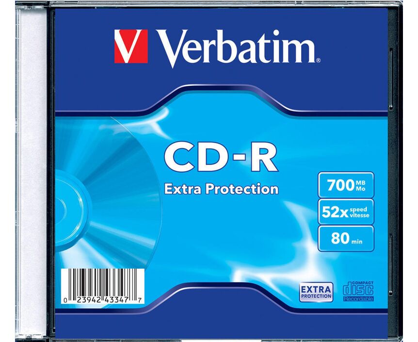 Диск CD-R Verbatim 700 Mb 52x Data Life Slim (1шт) 43347