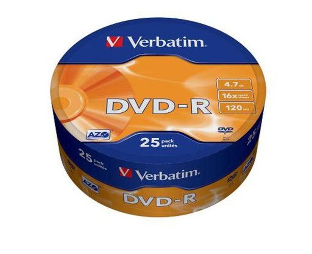 Диск DVD-R Verbatim 4.7 Gb 16x Cake Box (25шт) (43730)