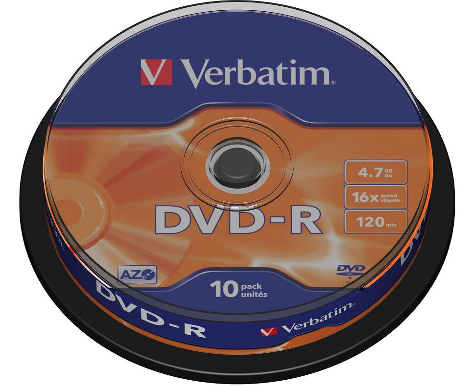Диск DVD-R Verbatim 4.7 Gb 16x Cake Box (10шт) (43523)