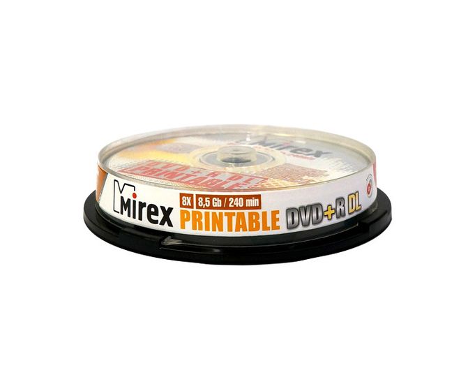 Диск DVD+R Mirex 8.5 Gb, 8x, Cake Box (10), Ink Printable, Dual Layer