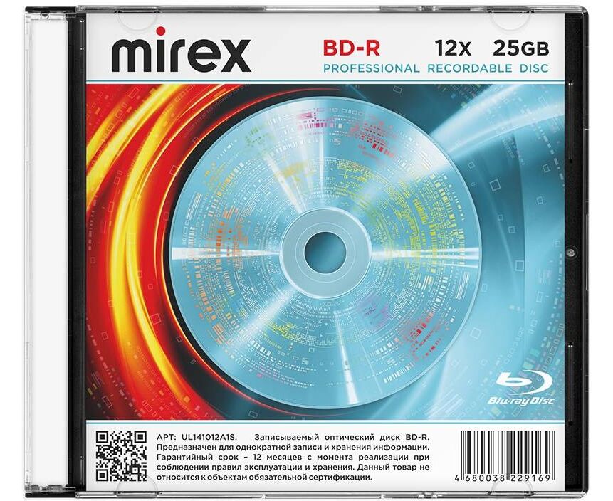 Диск BD-R Mirex 25 Gb, 12x (UL141012 A1 S) Slim Case (1), (1/50)