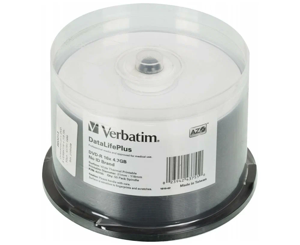 Диск DVD-R Verbatim (43755) 4.7 Gb 16x Cake Box (50шт) Printable