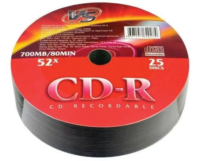Диск CD-R VS VSCDRSH2501, 700 Мб, 52x, Bulk (термоусадка без шпиля) 25шт