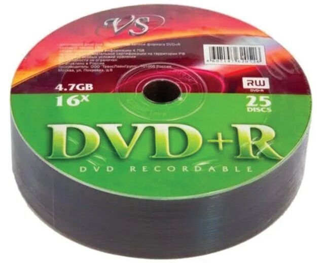 Диск DVD+R VS VSDVDPRS2501, 4,7 Гб, 16x, Bulk (термоусадка без шпиля) 25шт VSDVD