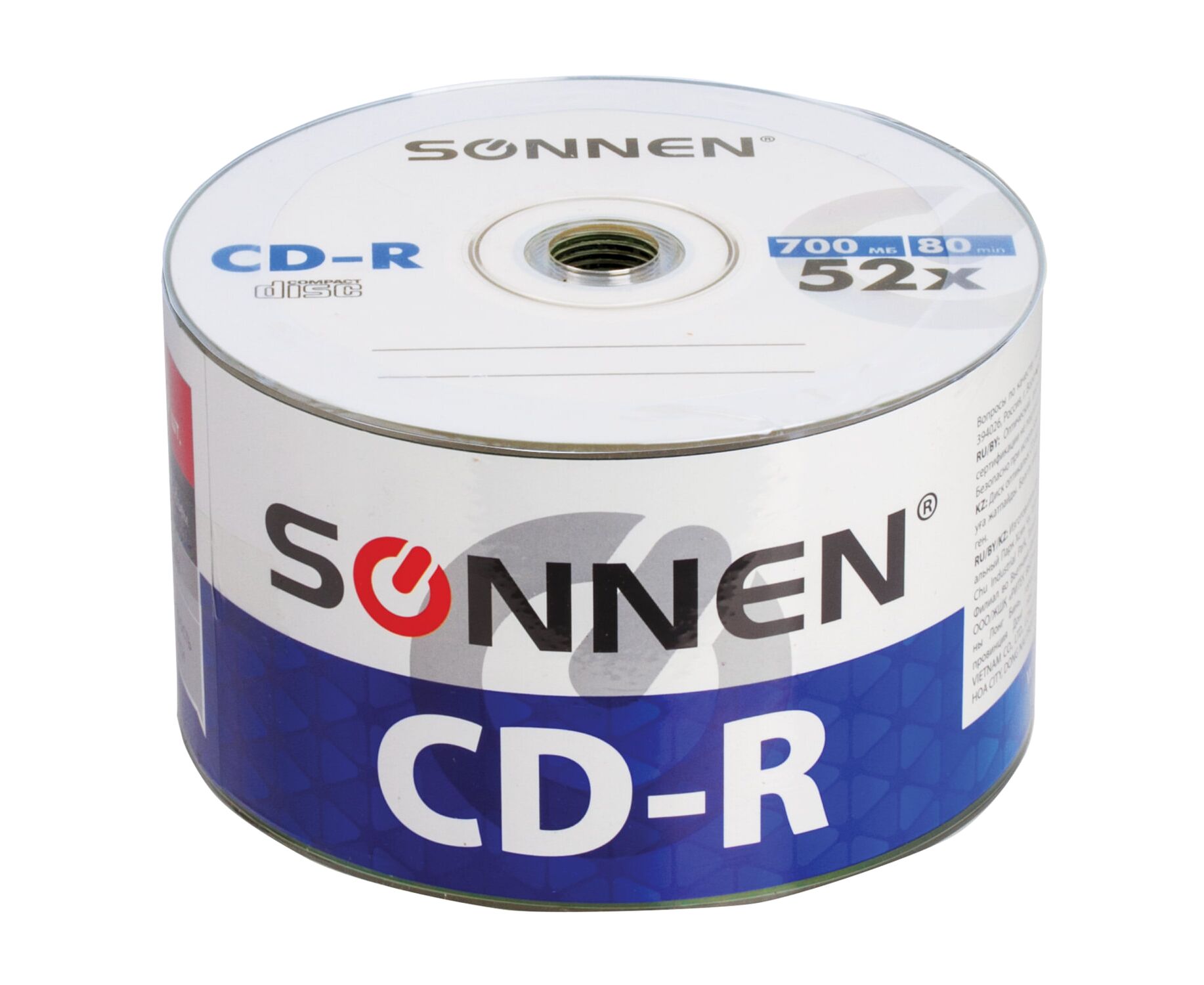 Диск CD-R SONNEN 512571, 700 Mb 52x Bulk (термоусадка без шпиля), 50шт