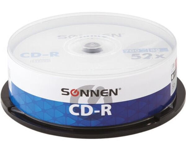 Диск CD-R SONNEN 513531, 700 Mb, 52x, Cake Box (упаковка на шпиле) 25шт