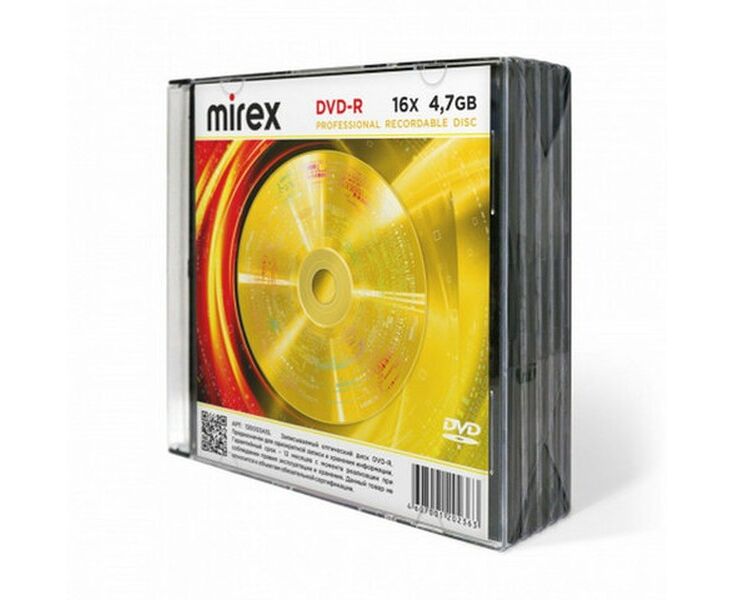Диск DVD-R MIREX UL130003 A1 F, 4,7 ГБ, 16x, Slim Case 5шт