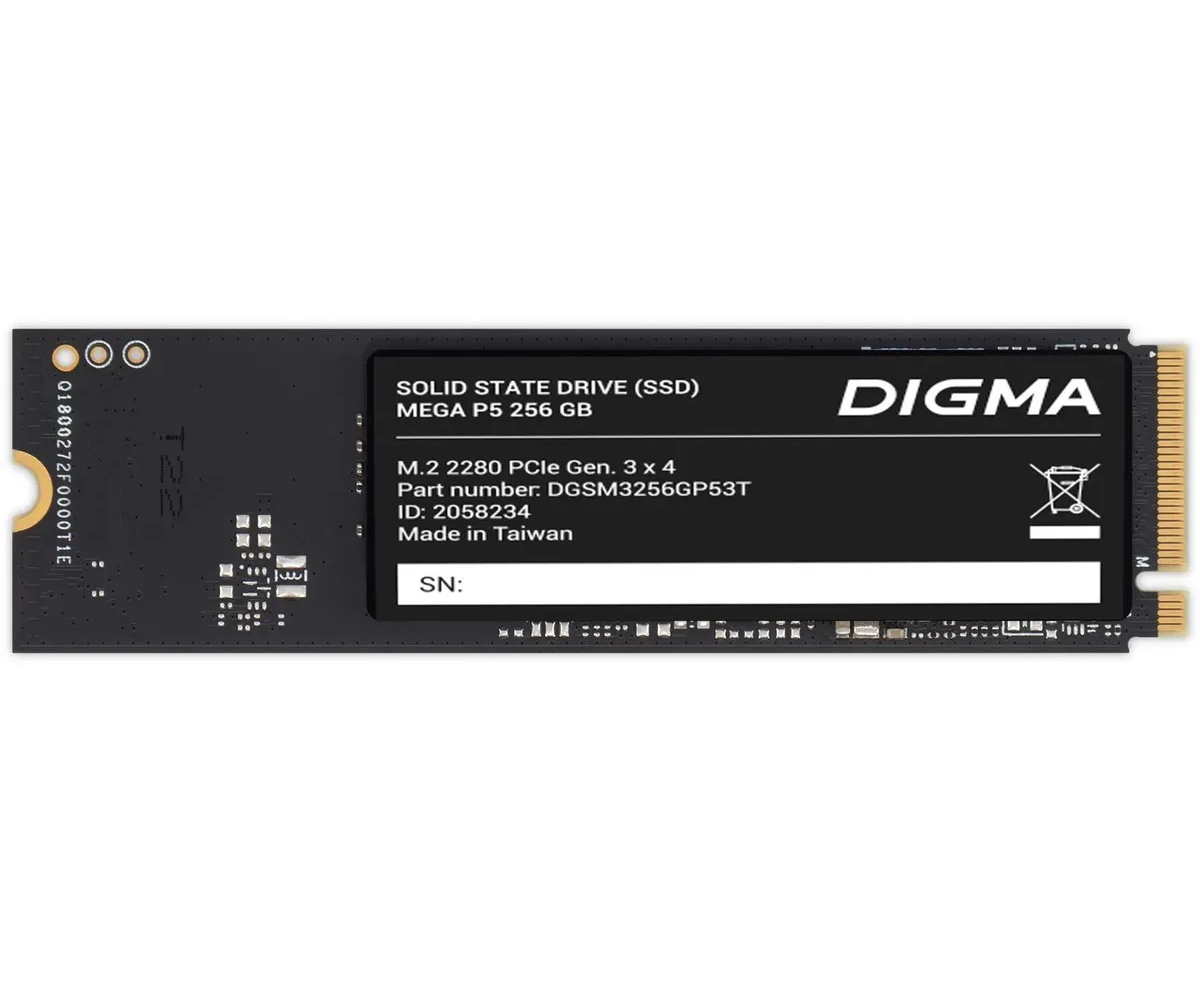 SSD Digma Mega P5 DGSM3256 GP53 T 256 GB PC Ie 3.0 x4 M.2 2280