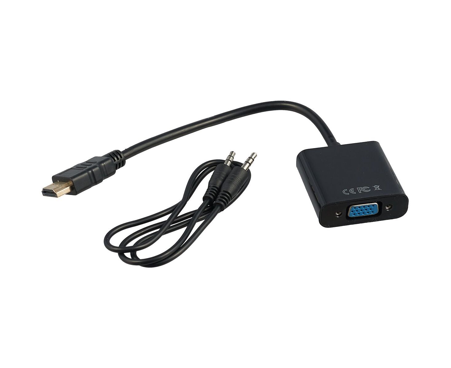 Конвертер HDMI-1.4a (папа) - D-SUB/VGA (мама) + Audio stereo (mini-jack 3.5 mm), кабель 15 см, 1920x1200(1080)@60 Hz, Cablexpert A-HDMI-VGA-03