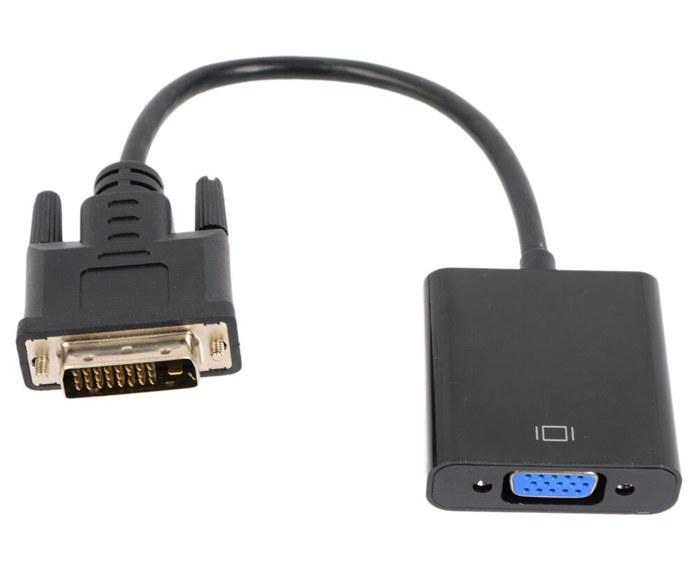 Конвертер DVI-D (папа) - D-SUB/VGA (мама), кабель 20 см, черный, чип AG6200, 1920x1200(1080)@60 Hz, Oem, Cablexpert A-DVID-VGAF-01