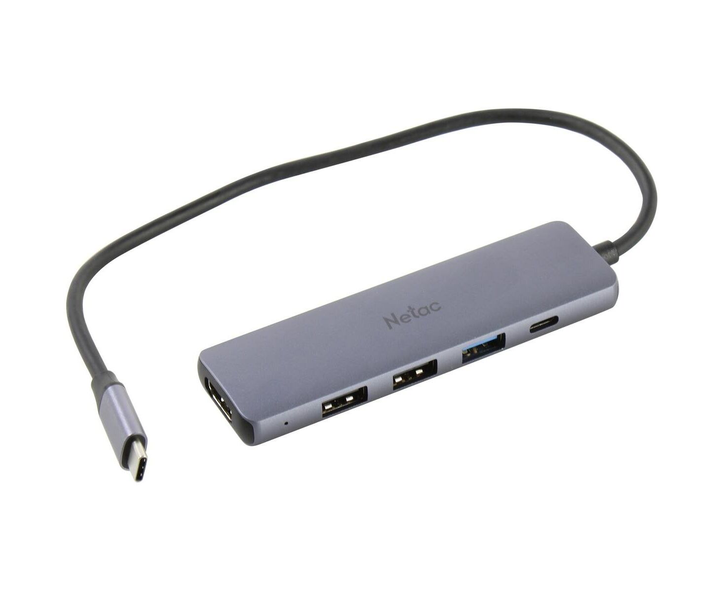 USB-концентратор Netac WF13 (NT08 WF13-30 GR) , 5in1 Type-C to 2x USB 2.0 + 1x USB 3.0 + 1x HDMI( 4k/30 Hz) + 1 Type-C( DP) 100 W