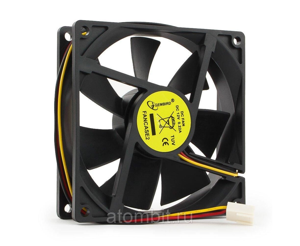 Вентилятор 90 мм Gembird FANCASE2, 90x90x25, 3 pin, 2800 rpm, втулка (sleeve), MTBF: 30000 часов, длина провода 30 см