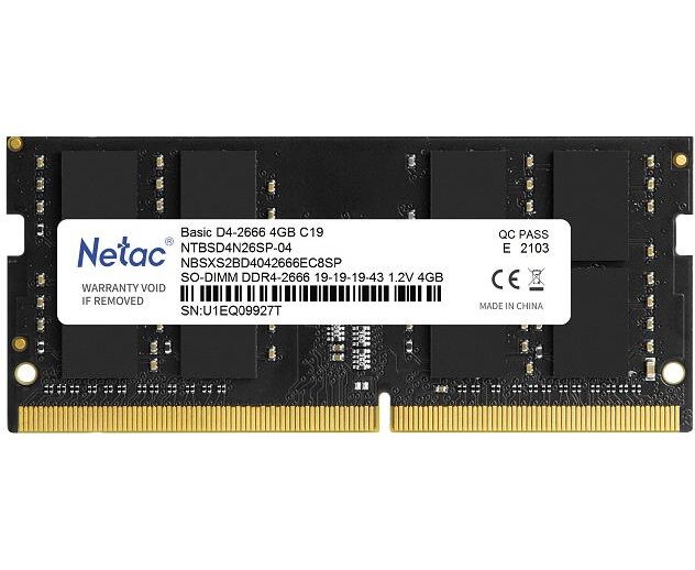 ОЗУ Netac Basic NTBSD4 N26 SP-04 4 GB 2666 M Hz CL19 1.2 V SO-DIMM DDR4
