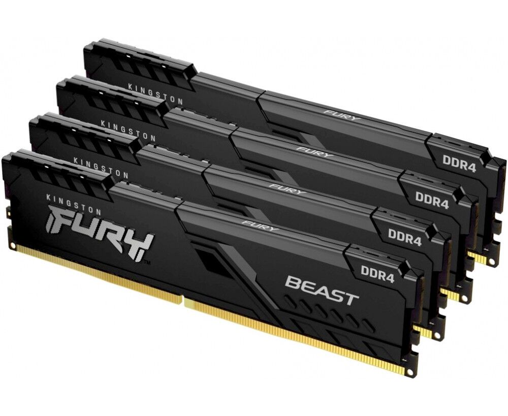 ОЗУ Kingston 32 GB 3200 M Hz DDR4 CL16 DIMM (Kit of 4) Fury Beast Black KF432 C16 BBK4/32