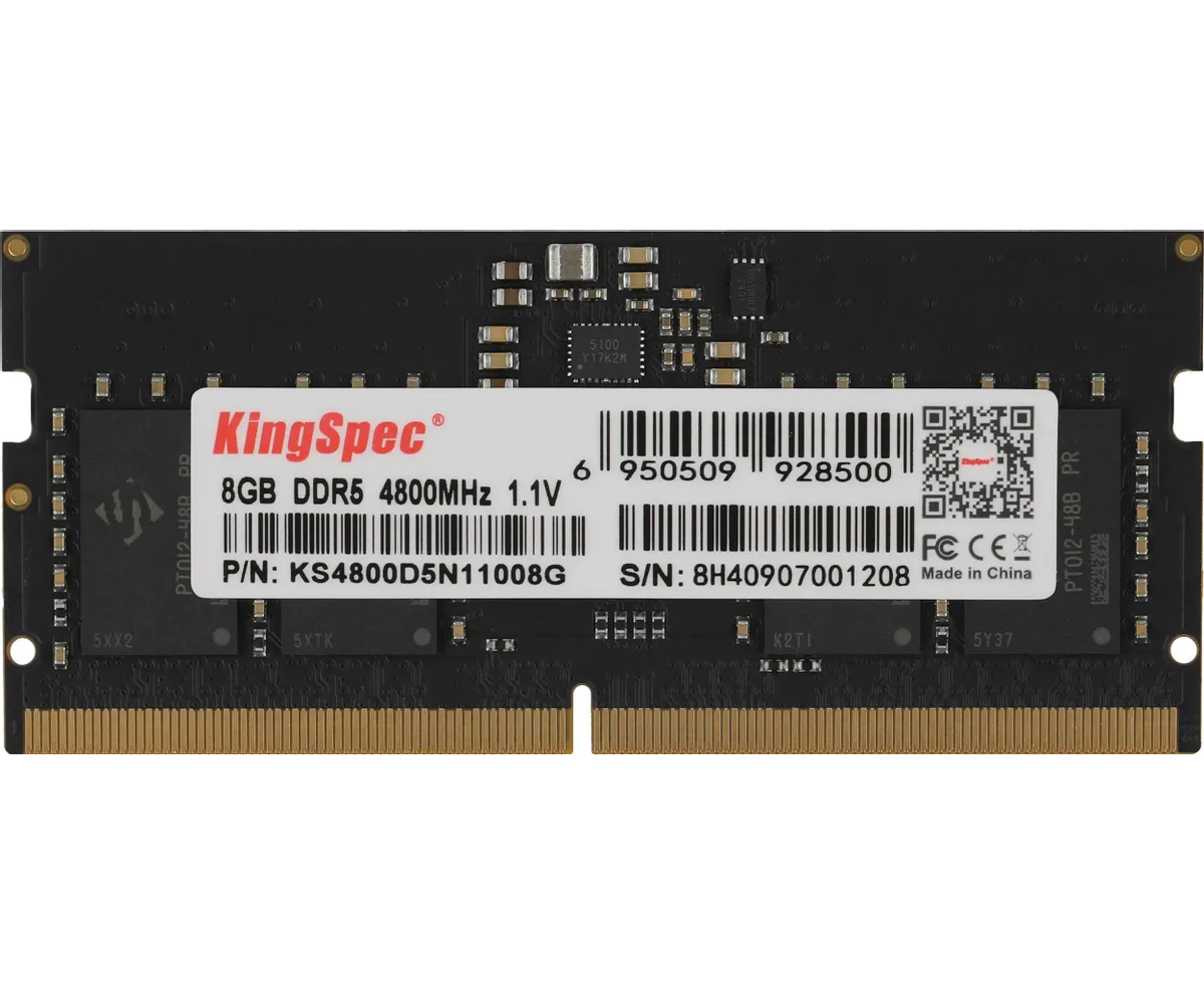 ОЗУ Kingspec KS4800 D5 N11008 G DDR5 8 GB 4800 M Hz RTL PC5-38400 CL40 DIMM 288-pin 1.1 В single rank Ret