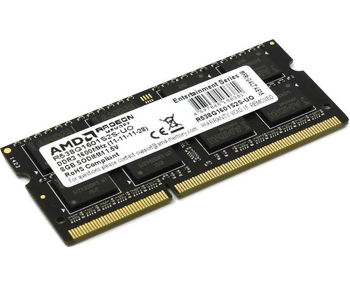 RAM SO-DIMM 8 GB DDR3-1600 PC3-12800 AMD Radeon Value OEM, CL11, 1.5 V (R538 G1601 S2 S-UO)
