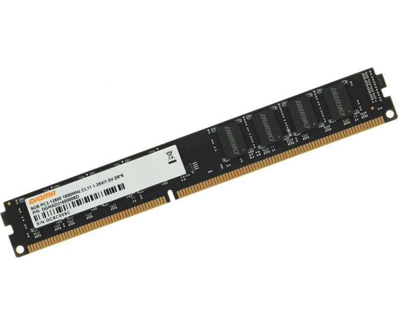 ОЗУ Digma DGMAD31600008 D DDR3 L 8 Gb 1600 M Hz RTL PC3-12800 CL11 DIMM 240-pin 1.35 В Низкопрофильная dual rank